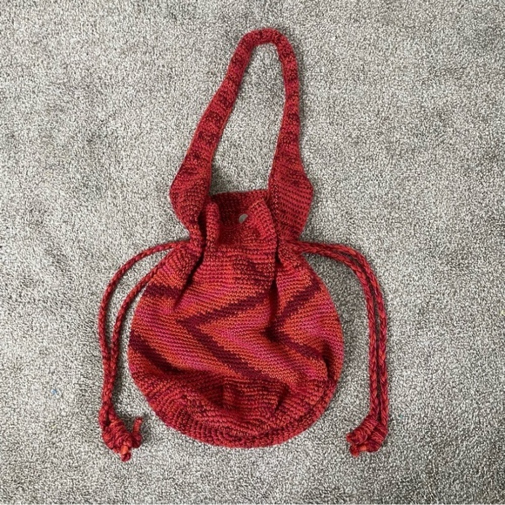 The Sak Happy and Free Crochet Knit Hobo Shoulder Bag Orange Casual Beach Boho